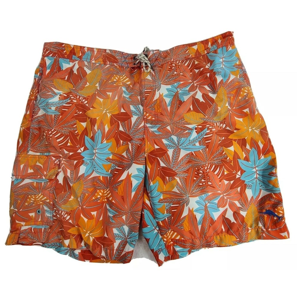Tommy Bahama Relax Mens 2XL Mesh line Swim Trunks Hawaiian Orange Floral Cargo